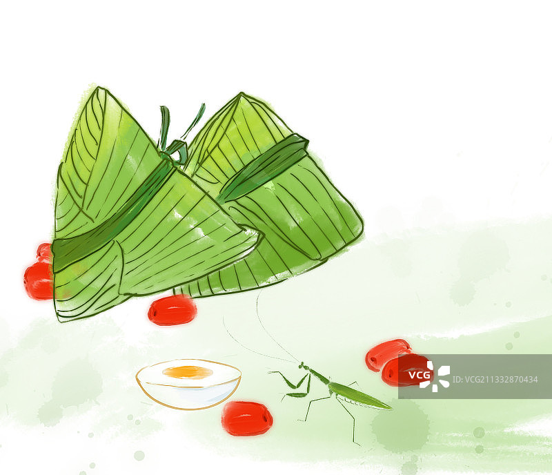 夏季节日端午节美食粽子水墨插画设计素材粽子鸭蛋螳螂图片素材