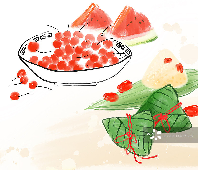 夏季节日端午节美食粽子水墨插画设计素材水果图片素材