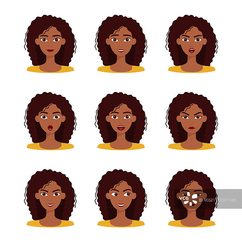 深色皮肤女孩的情绪图片素材