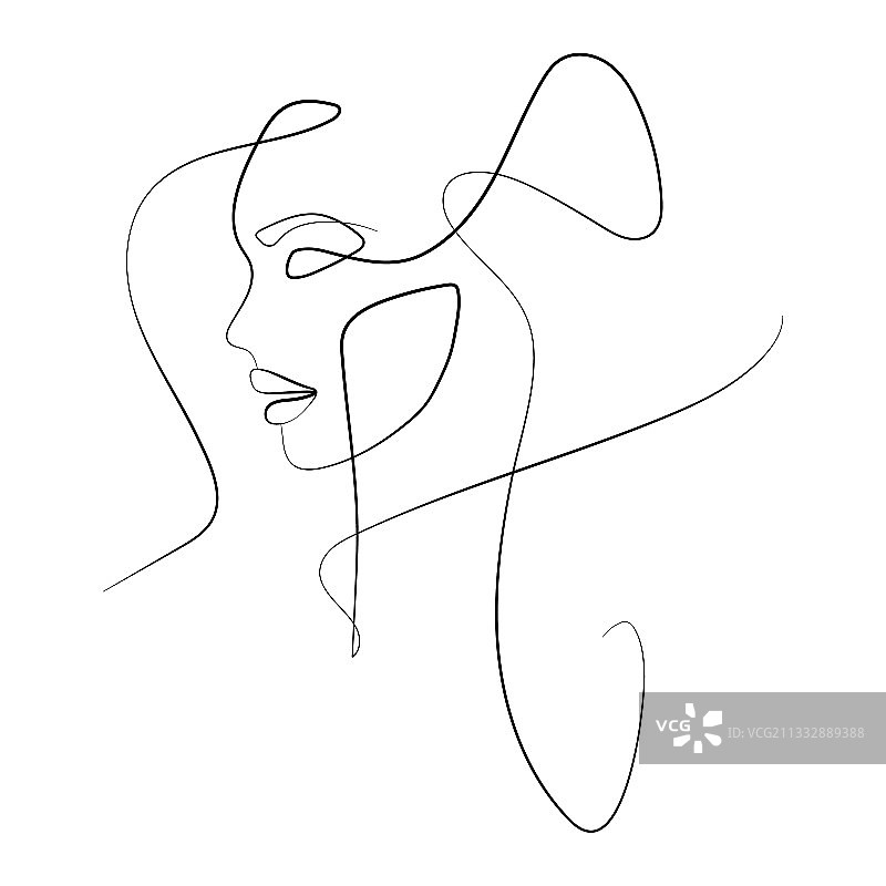 美丽女性的脸部线条艺术绘画图片素材