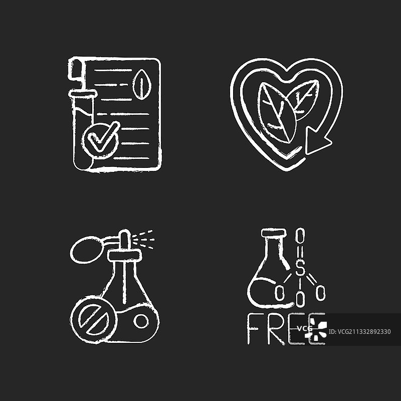 黑色背景天然化妆品粉笔白色图标集图片素材