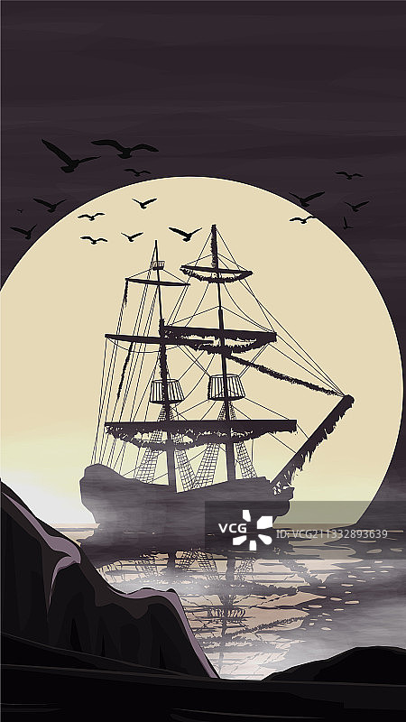 月光下停靠在港口的船只图片素材