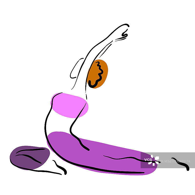 年轻女人瑜伽动作简笔画图片素材