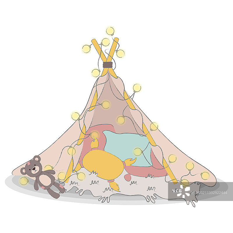 儿童天篷：灯泡和枕头图片素材