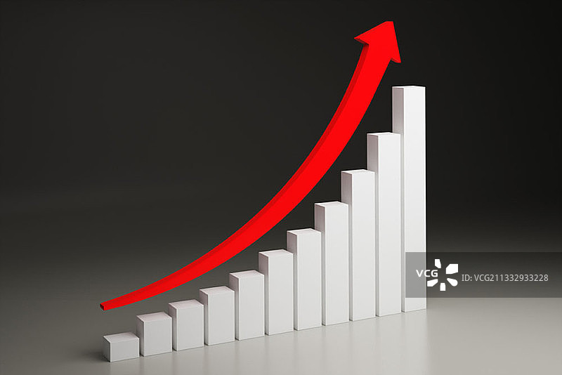 灰色背景上的白色条形图和红色折线图图像图片素材
