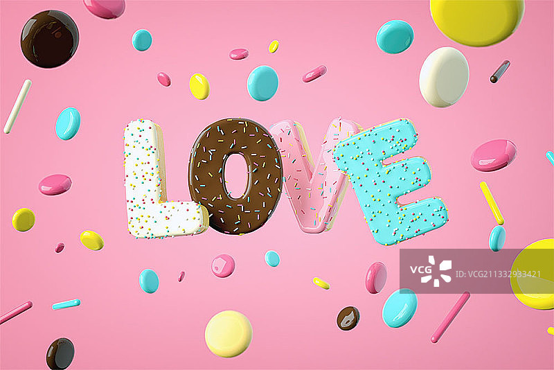 粉红色背景上爱心信件形状的糖果编辑图像图片素材