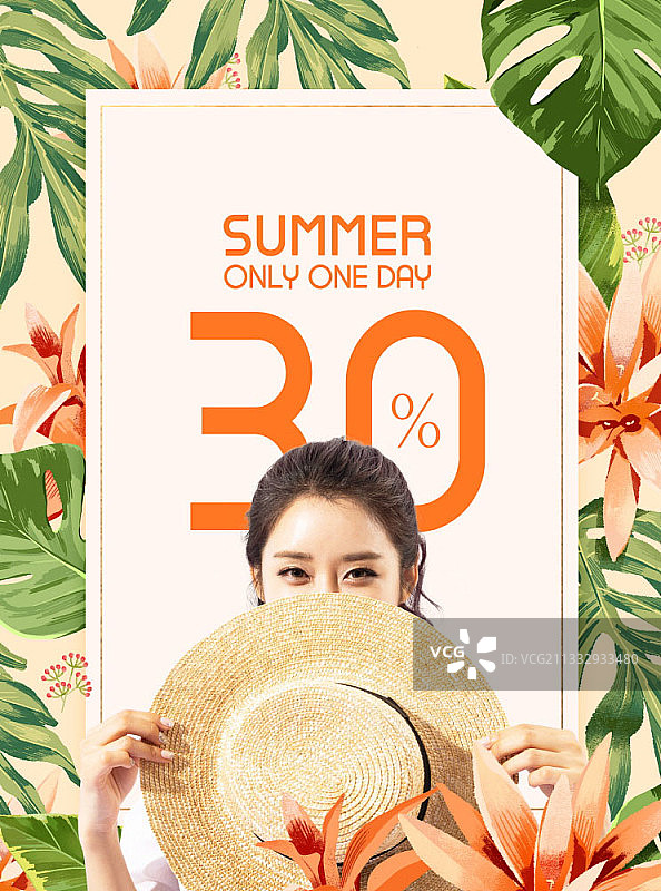 夏季购物概念图：戴帽子的女人遮住脸图片素材