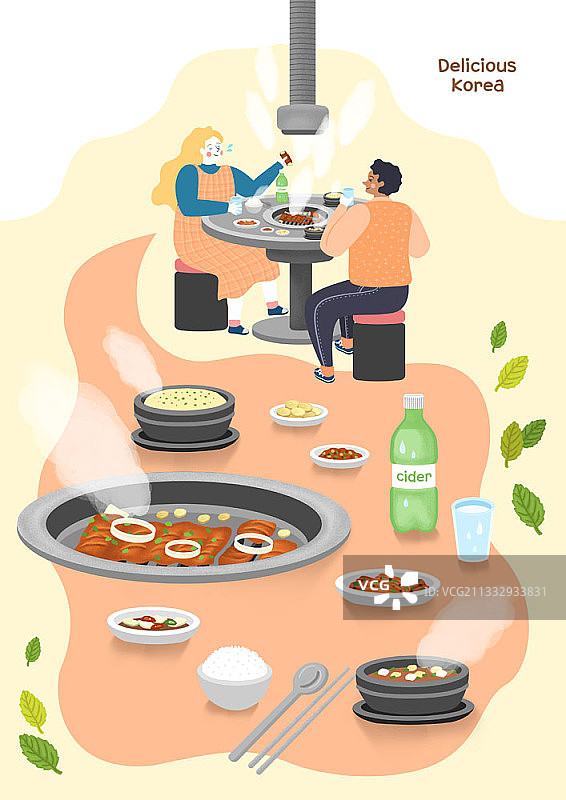 外国人在餐厅尝试韩国烧烤图片素材