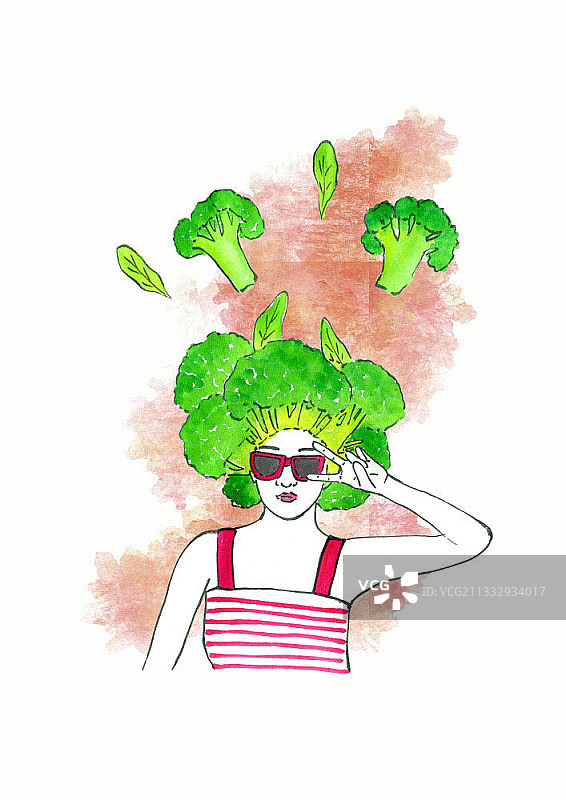 戴着西兰花帽子的女人图片素材