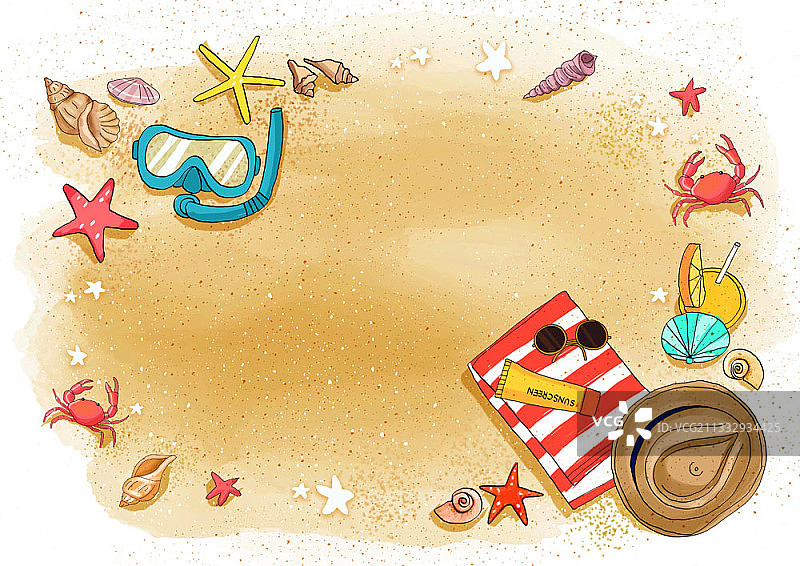 海滩夏日度假边框插画图片素材