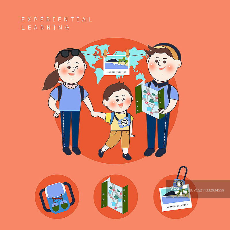 一家人准备背包旅行插画图片素材