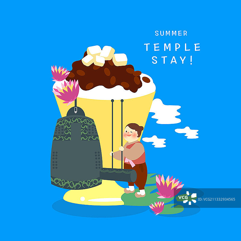 体验寺庙寄宿的女孩插画图片素材