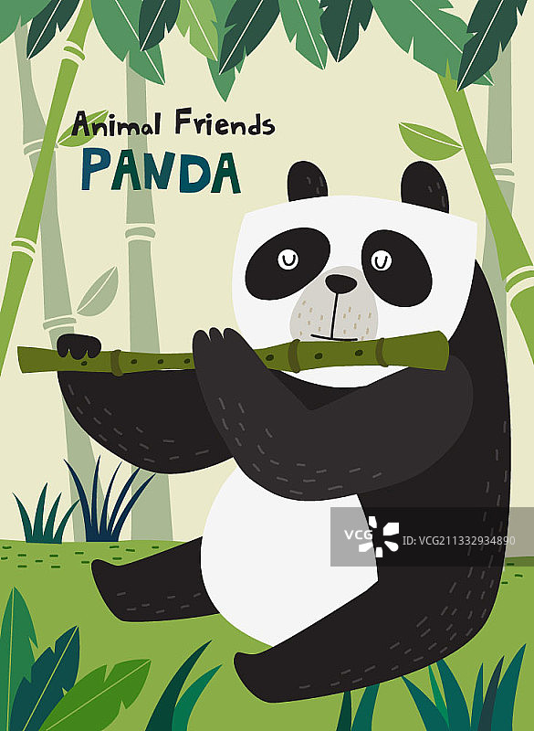 吹竹笛的熊猫插画图片素材