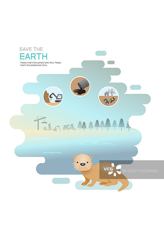 被污染水域中的水獭插画图片素材