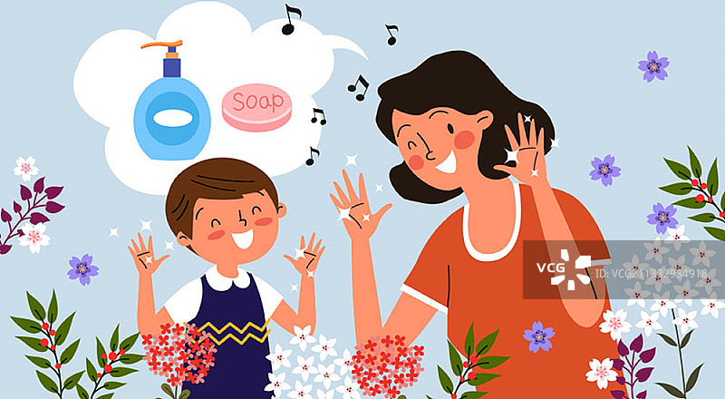 爸爸和妈妈用肥皂洗手图片素材