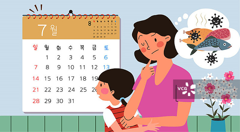 女人担心因炎热天气引起的食物中毒图片素材