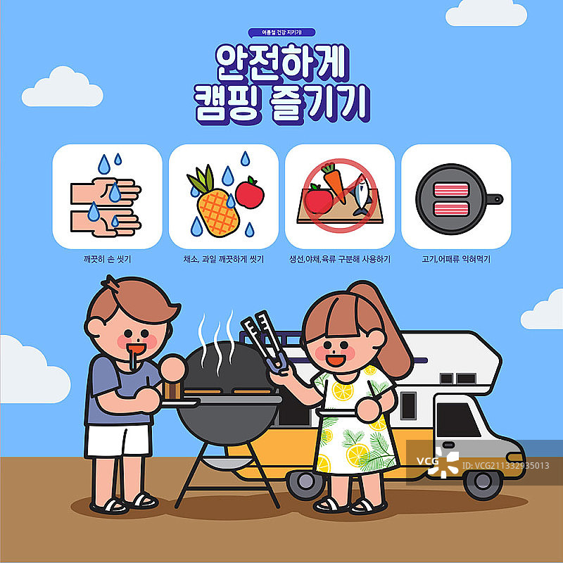 烧烤情侣安全露营提示插画图片素材