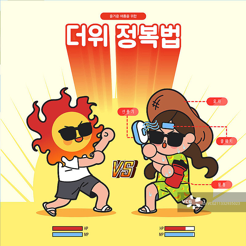 女孩用扇子、冷水和帽子抵抗炎热图片素材