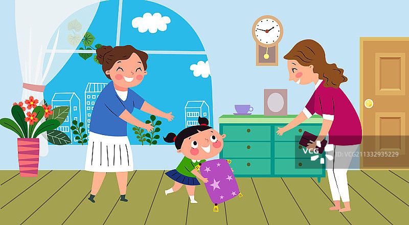 女孩给客人提供坐垫图片素材