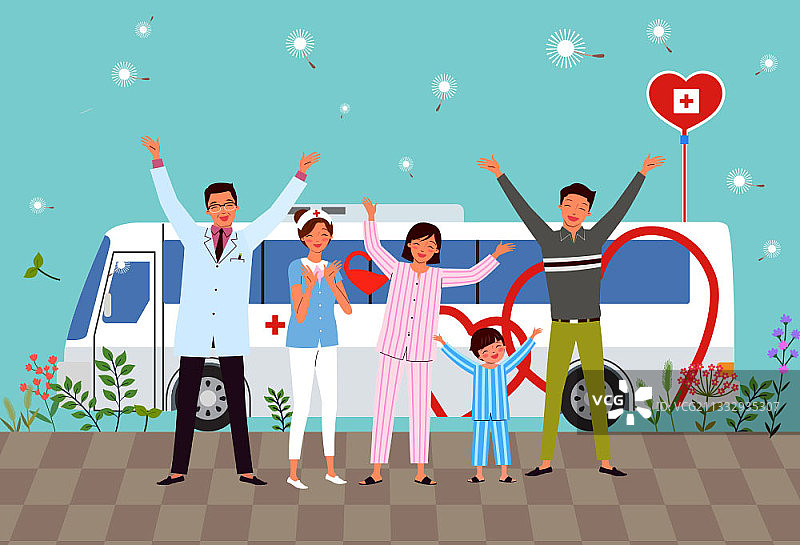 献血者、受血者和医生并肩站立图片素材