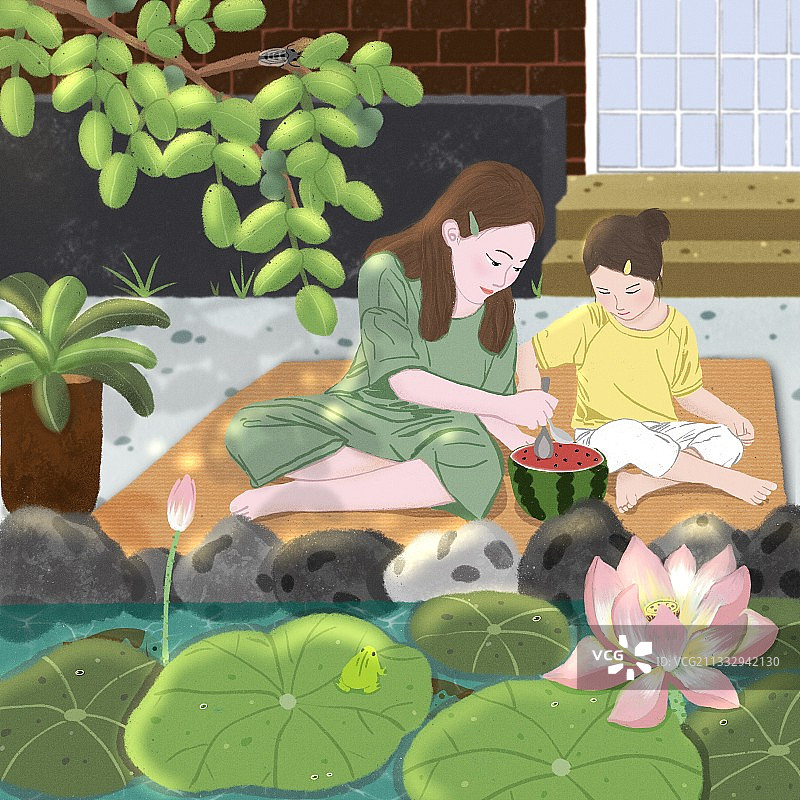 夏天池塘边图片素材