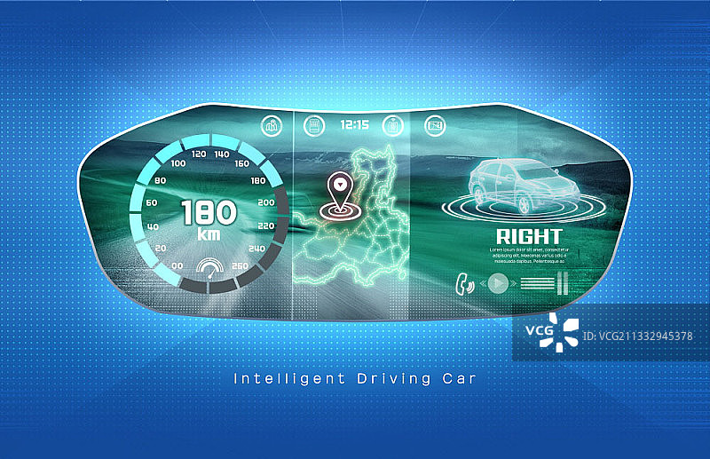 具有绿色图形仪表板的智能驾驶汽车图片图片素材