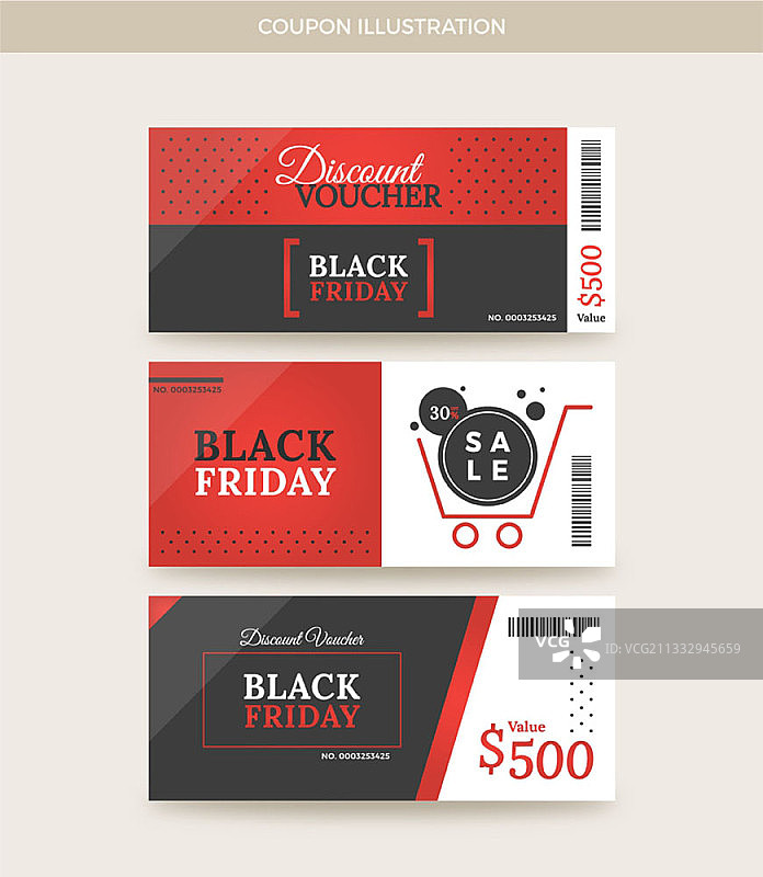 黑色星期五红黑竖版优惠券矢量插画图片素材
