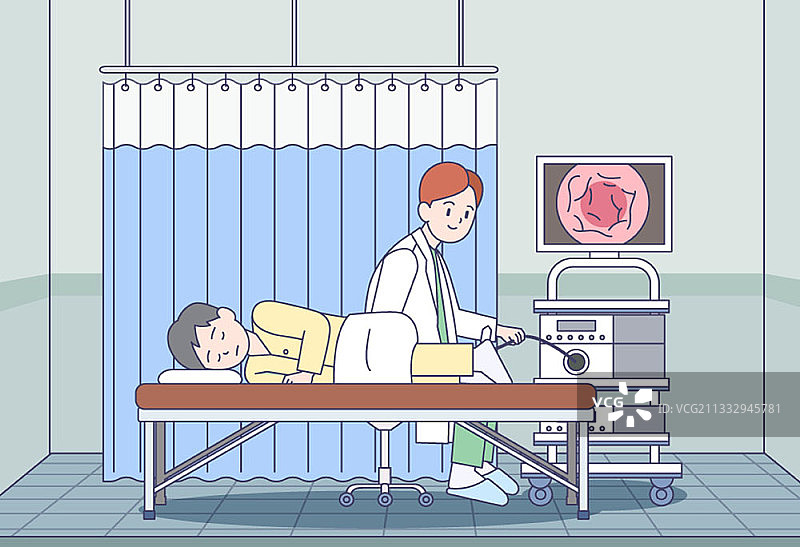 男人躺下接受医生检查的矢量插画图片素材