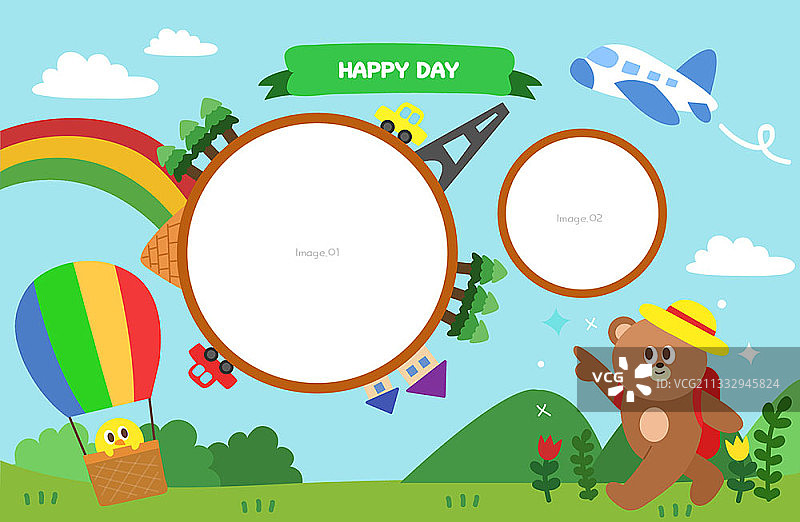 快乐旅行小熊概念相框矢量图图片素材