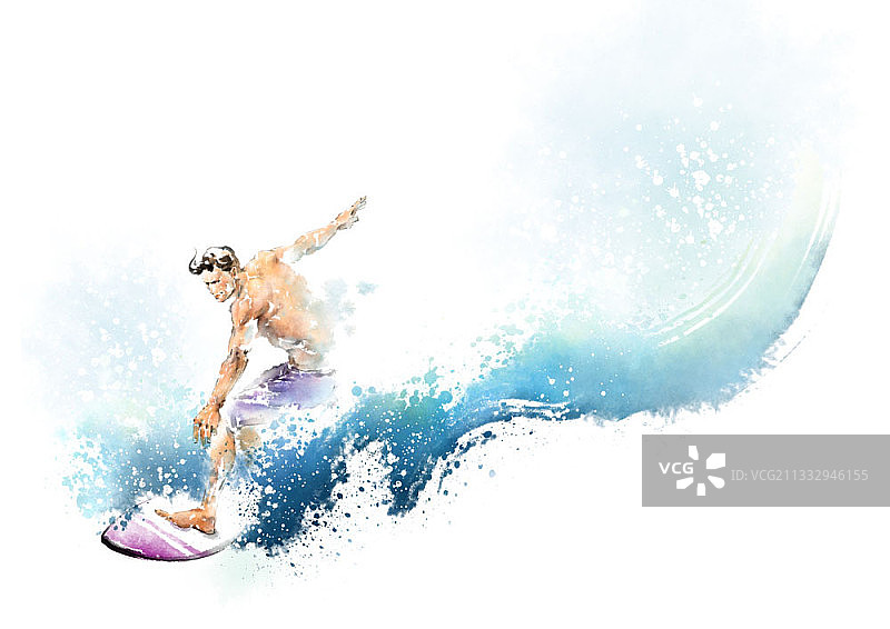 笔触画：男人海上冲浪图片素材