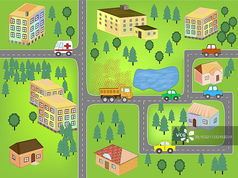 卡通地图道路汽车无缝图案图片素材