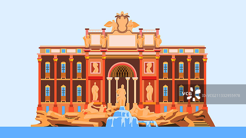 特莱维喷泉扁平风格图片素材