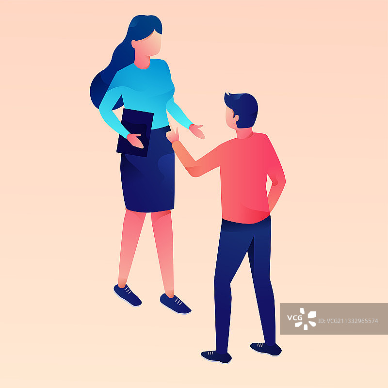 卡通等距人物工作职场交流谈话关系矢量插画图片素材