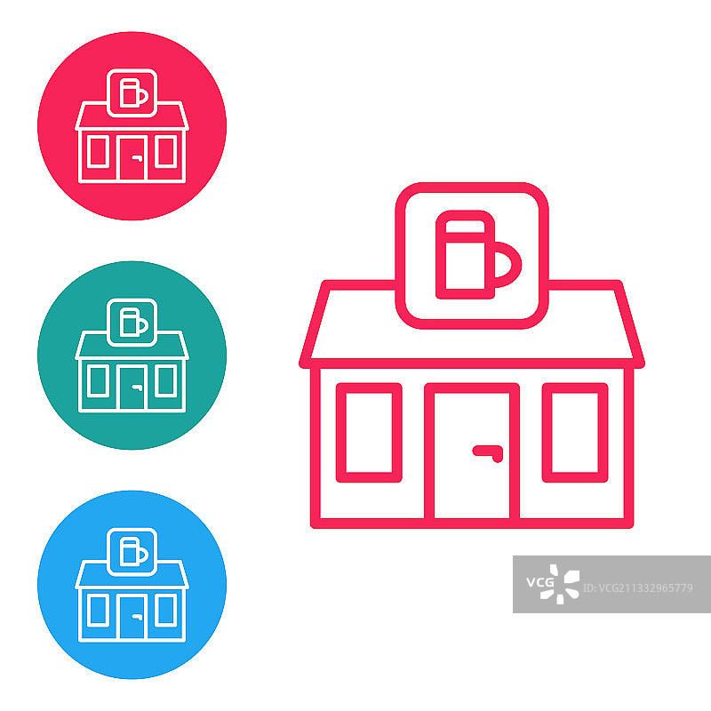 红色线条商店建筑啤酒屋图标图片素材