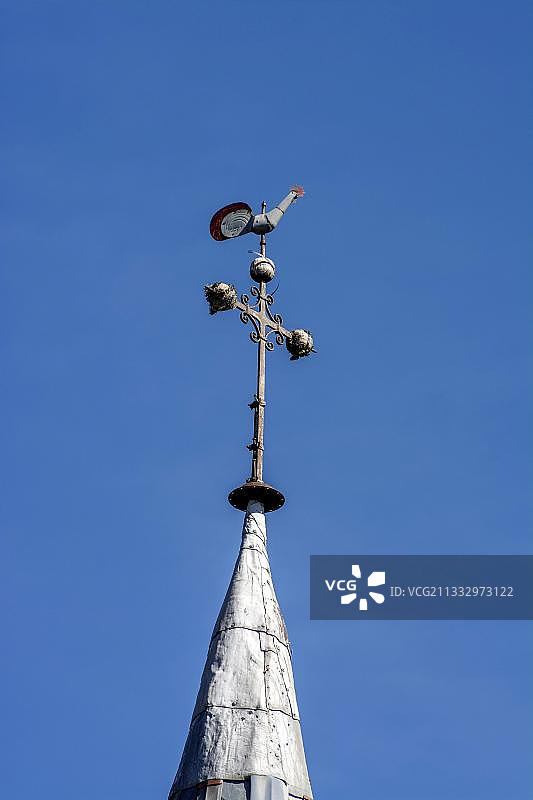 风向标，公鸡图案，多姆山省，奥弗涅-罗讷-阿尔卑斯，法国，欧洲图片素材