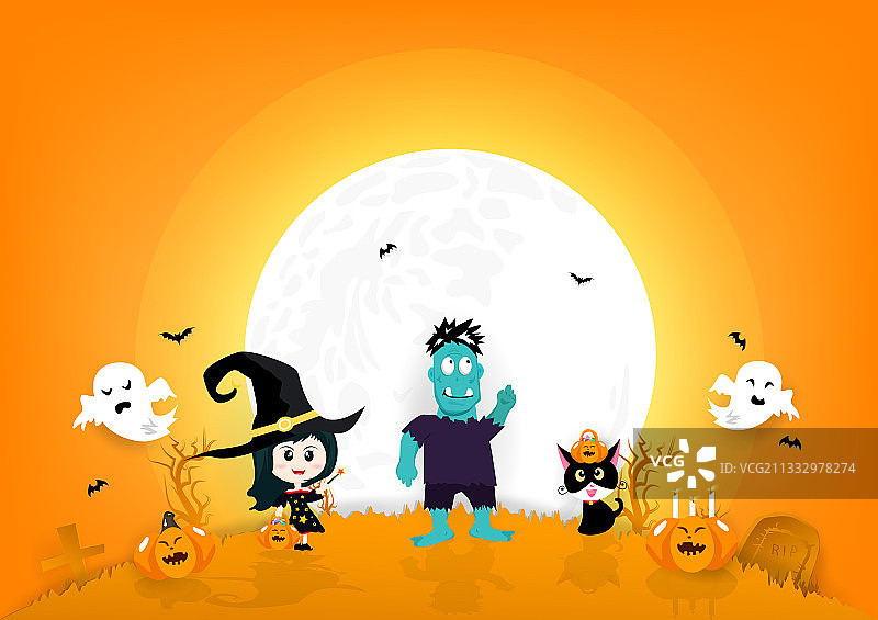 万圣节邀请海报剪纸风南瓜图片素材