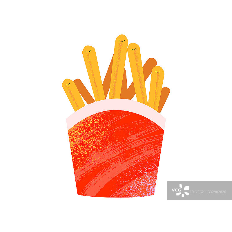 红色纸盒装炸薯条涂鸦图片素材