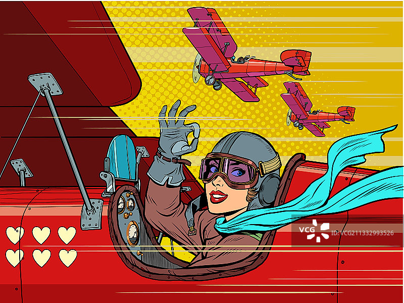 恋爱飞机情人节中的美丽女飞行员图片素材