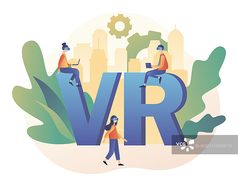 使用虚拟现实的小人概念图片素材