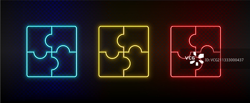 霓虹灯图标拼图策略组合，红蓝配色图片素材