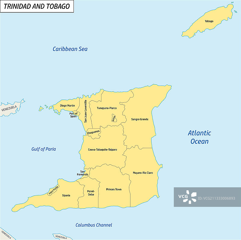 特立尼达和多巴哥行政地图图片素材