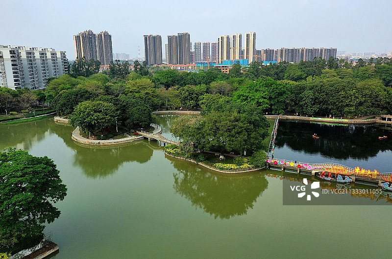 广东省东莞市石排镇石排公园镇政府航拍图片素材