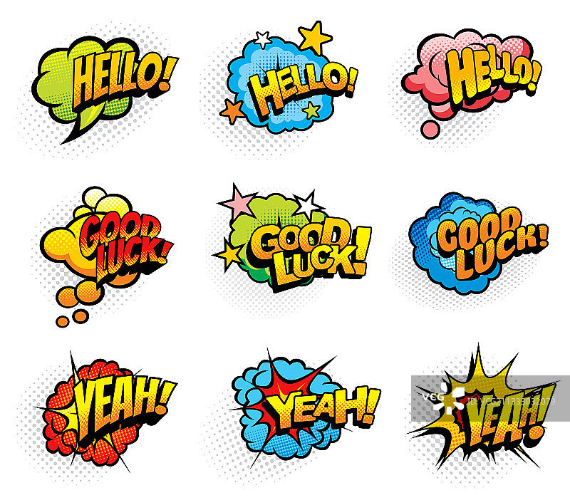 波普艺术复古感叹和爆炸云图片素材