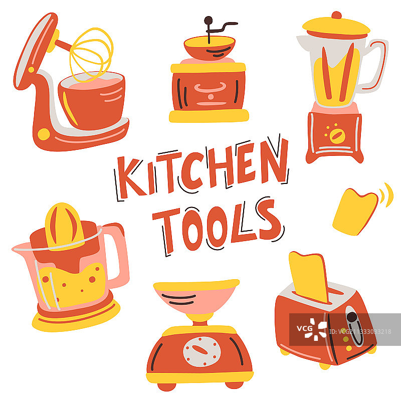 手绘厨房电器设备元素合集图片素材