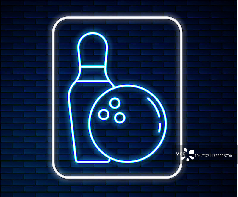 发光霓虹线保龄球瓶和球图标图片素材