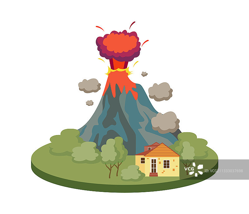 火山爆发自然灾害（带火焰和浓烟）图片素材