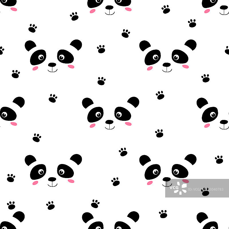 白色背景的可爱熊猫宝宝无缝图案图片素材