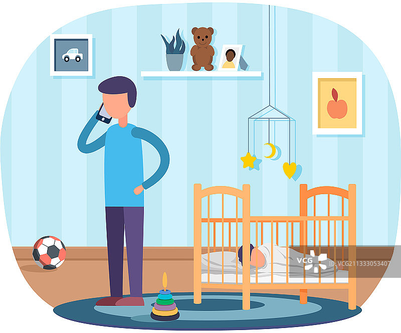 父亲照顾正在打电话的小宝宝图片素材