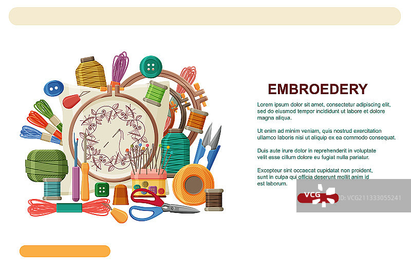 刺绣工具：绣花绷、线和针图片素材