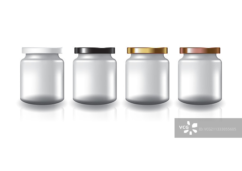 带彩色扁平盖的透明圆形罐子图片素材